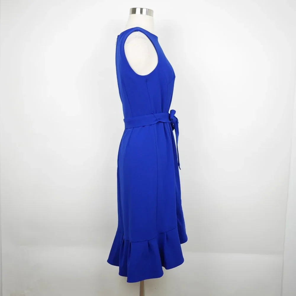 CALVIN KLEIN Women's 4 Cobalt blue sleeveless stretch dress ruffled hem knee lth - Picture 7 of 10